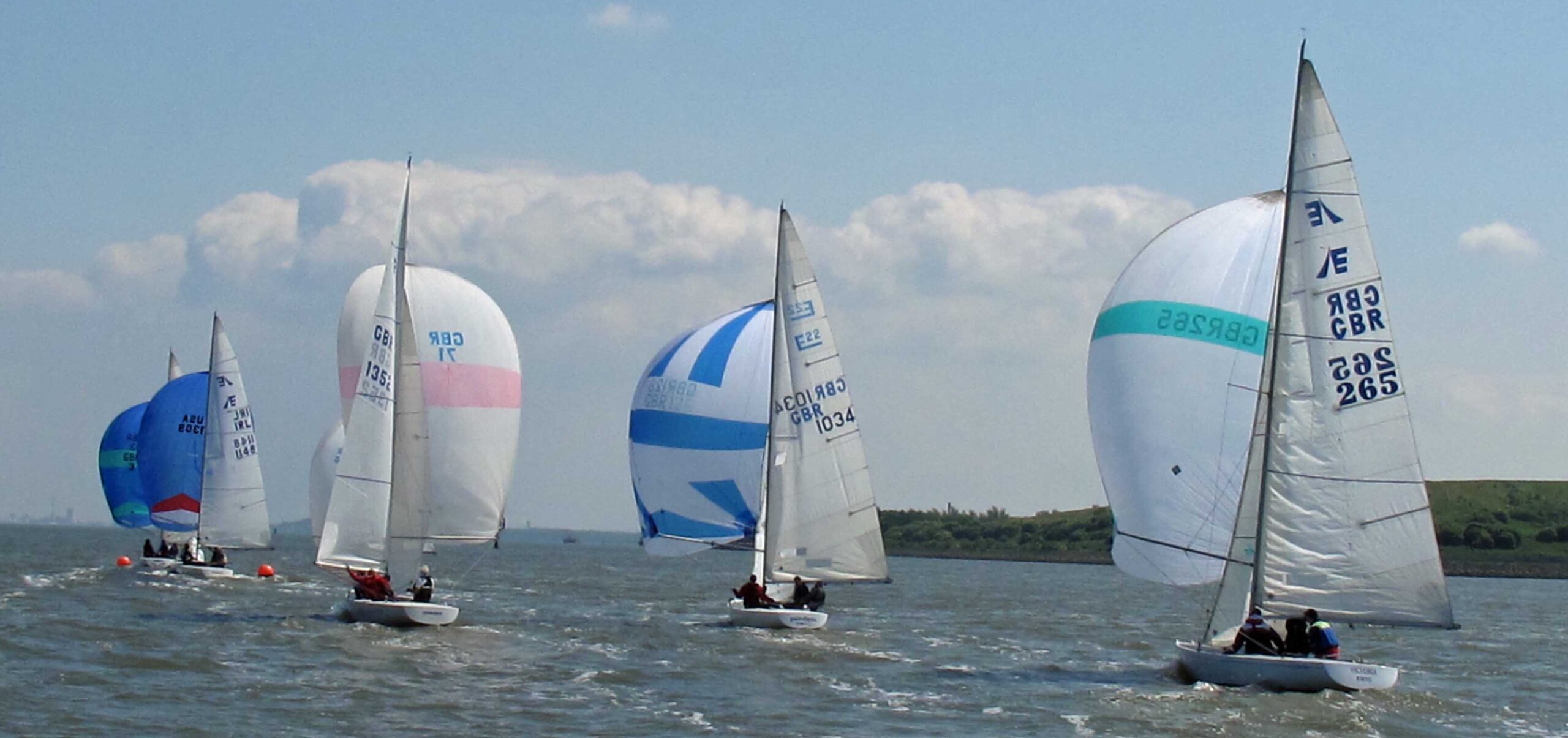 Line of Etchells with spinnakers